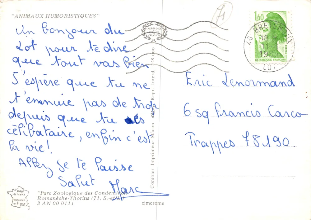 Cocodrilo — en una jaula — editor L'ABER D'OT CREATION, n.º 3 AN 00 0111 - Reverso