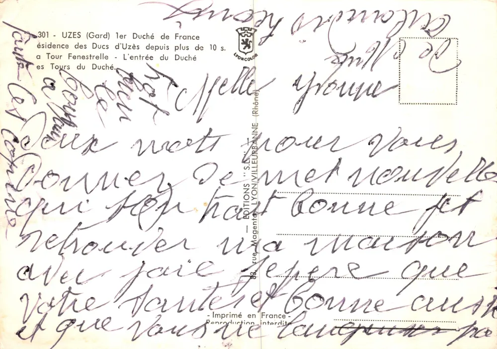 UZÈS (Gard) — Turm der Uhr und Schloss — Editions S. Lyoncourbe (Rhône) - Rückseite