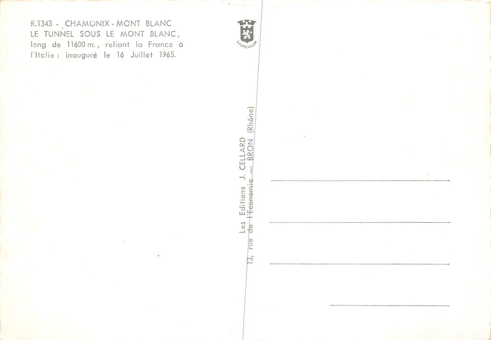 Aiguilles de Chamonix — Tunnel unter dem Mont-Blanc — Verlag J. Cellard - Rückseite