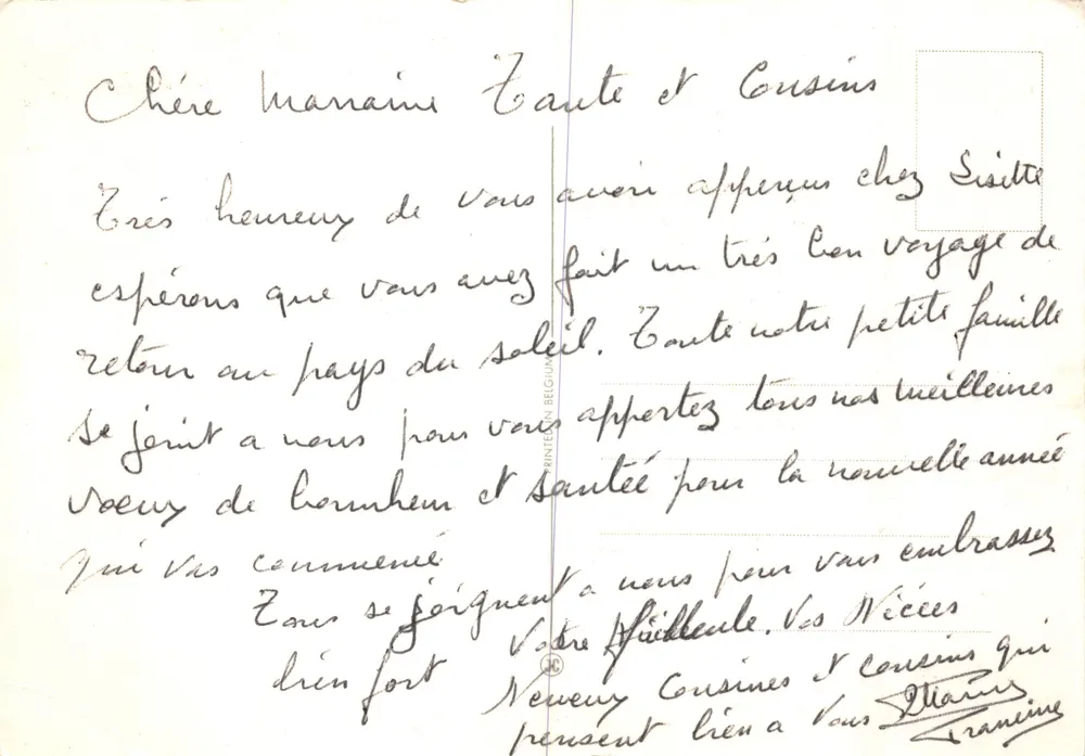 Branche de sapin décorée — scène hivernale avec oiseaux — éditeur non visible - Verso