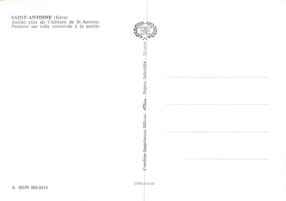 Saint-Antoine (Isère) — Alter Plan der Abtei Saint-Antoine — Drucker Combier, Mâcon - Rückseite