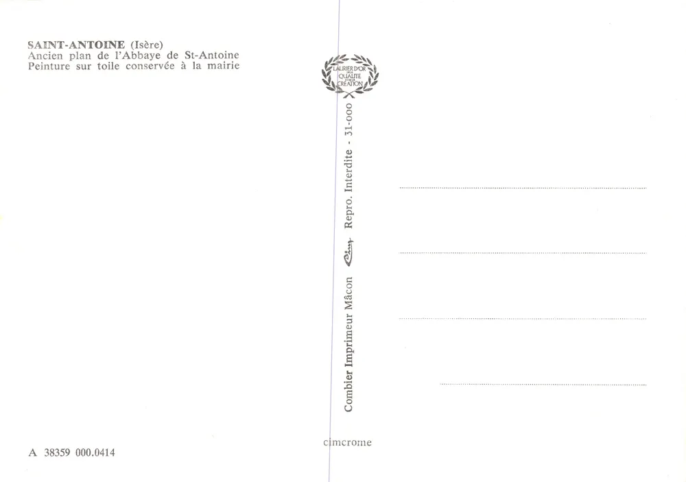 Saint-Antoine (Isère) — Alter Plan der Abtei Saint-Antoine — Verleger Comblier, Mâcon - Rückseite
