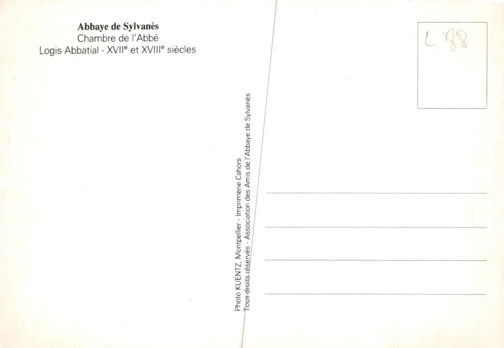 Zimmer der Äbtissin — Abtei Sylvanès — Imprimerie des Amis de l'Abbaye de Sylvanès - Rückseite