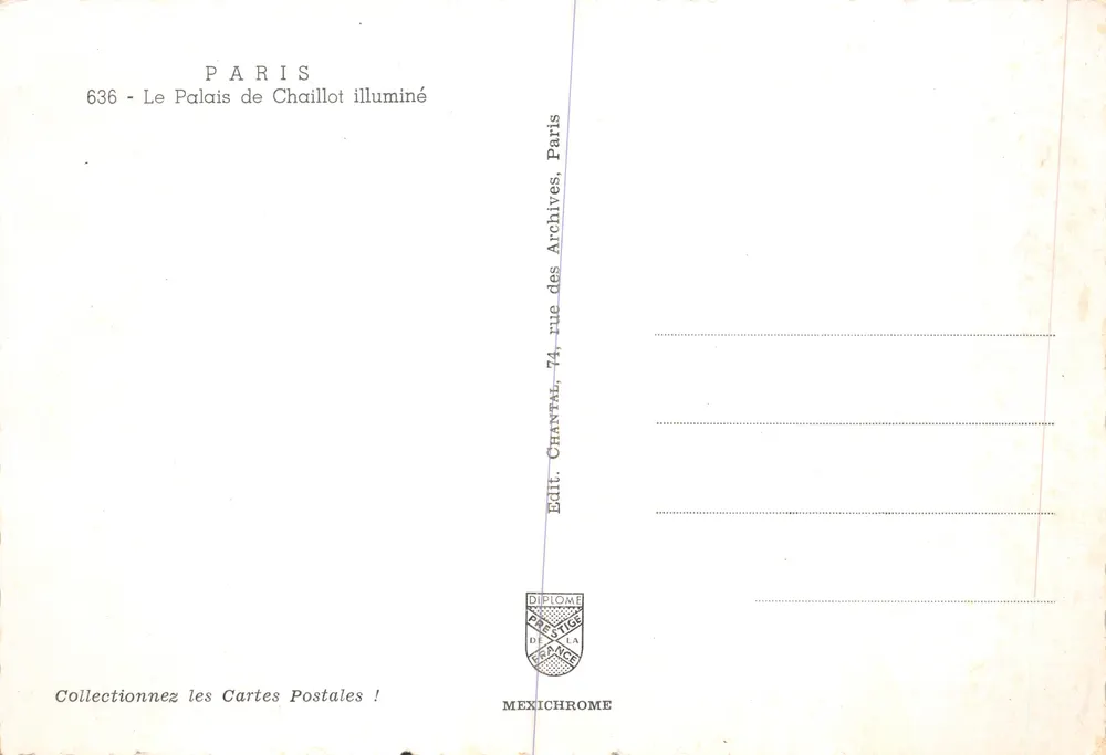 Paris - Le Palais de Chaillot illuminé — éditeur IRIS, n° 636 - Verso