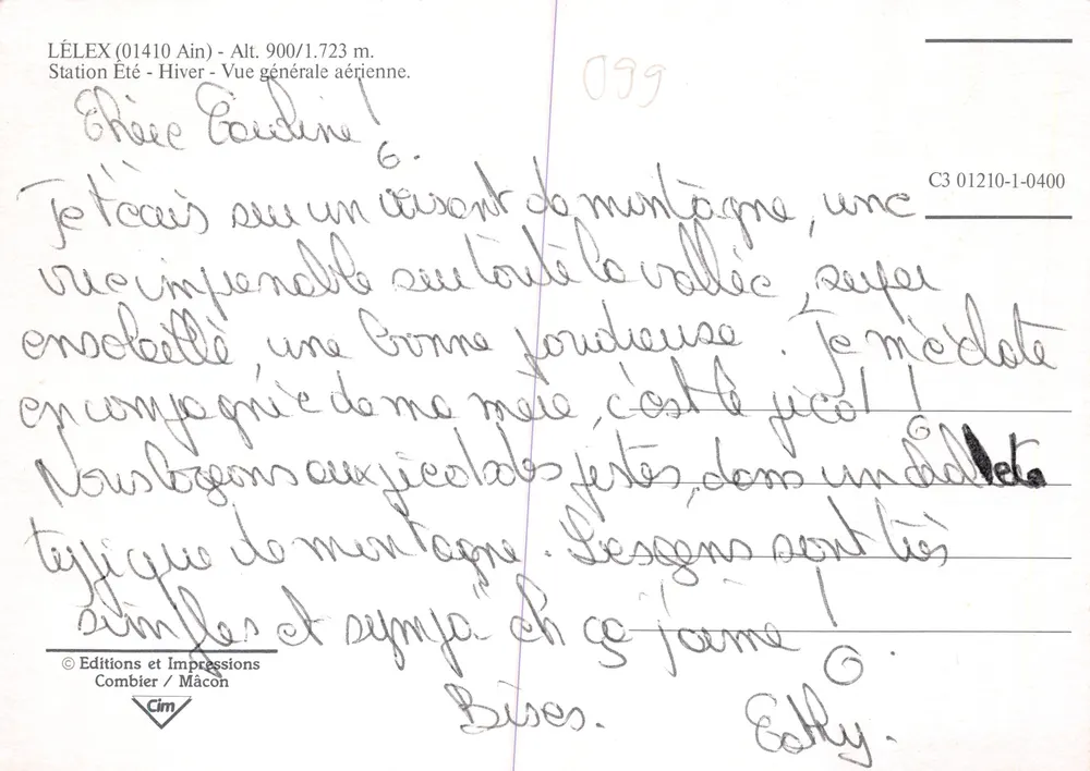 Lelex — vue aérienne hivernale — Éditions et Impressions Combier / Mâcon - Verso