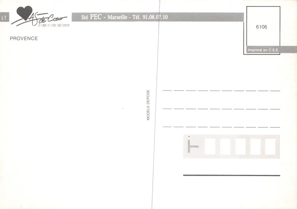Einzelner Baum in einem Lavendelfeld — Provence — Verlag Sté PEC, Seriennummer 6106 - Rückseite