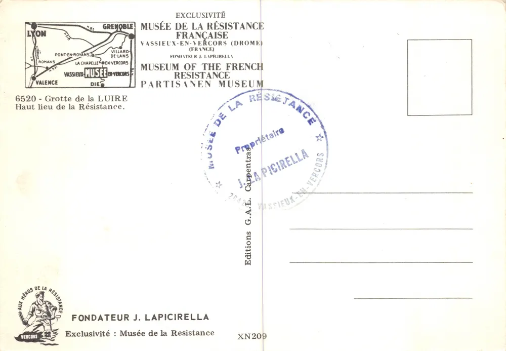 Grotte de la Luire — historisches Denkmal — Editions J. Lapicirella, n° XN209 - Rückseite