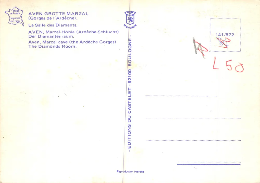 Aven Grotte Marzal — La Salle des Diamants — Éditions du Castelet - Verso