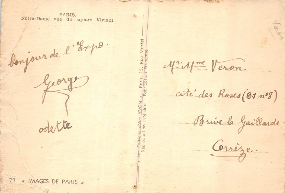 Notre-Dame de Paris — Ansicht des Platzes Viviani — Éditions Yvon - Rückseite