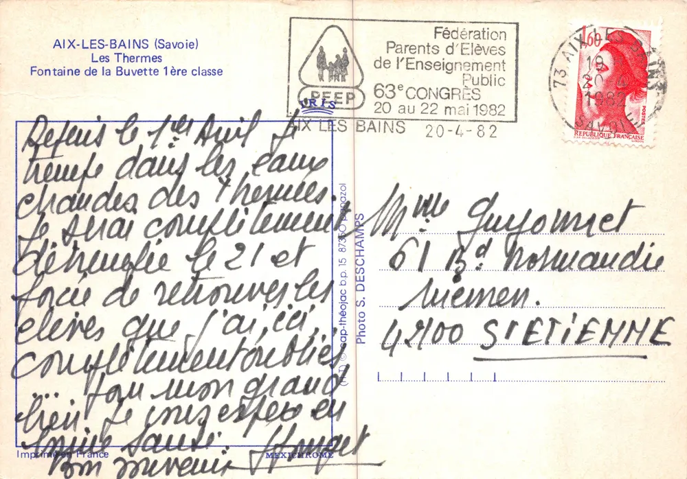 Innenraum des Gebäudes der Thermes d'Aix-les-Bains — Fontaine de la Buvette — Verleger IRIS - Rückseite