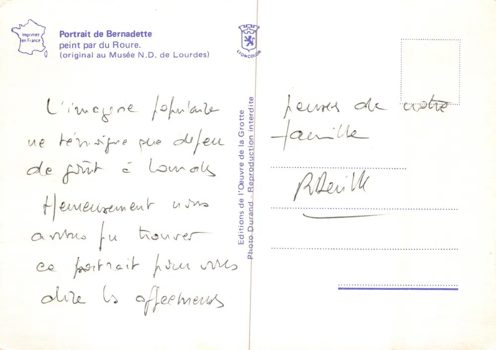 Bernadette Soubirous — gemalt von L. du Roure — Edition Durand - Rückseite