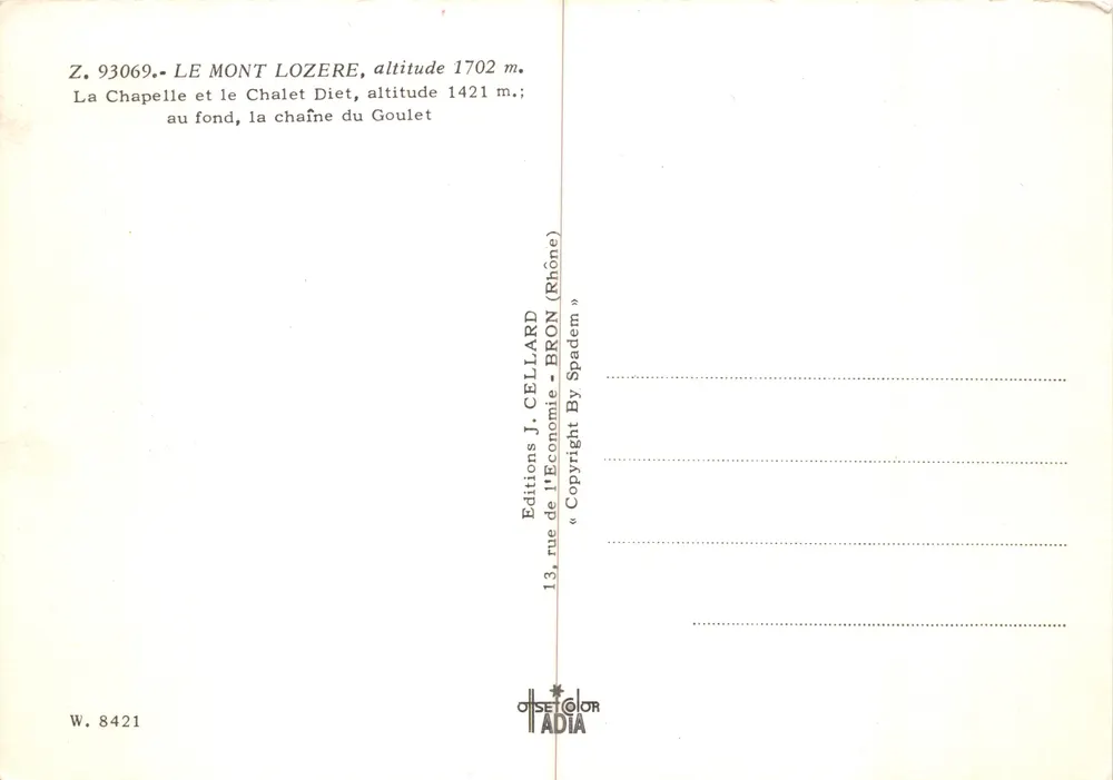 Pyramide des Mont Lozère — Verlag Editions J. Cellard, Nr. Z. 93069 - Rückseite