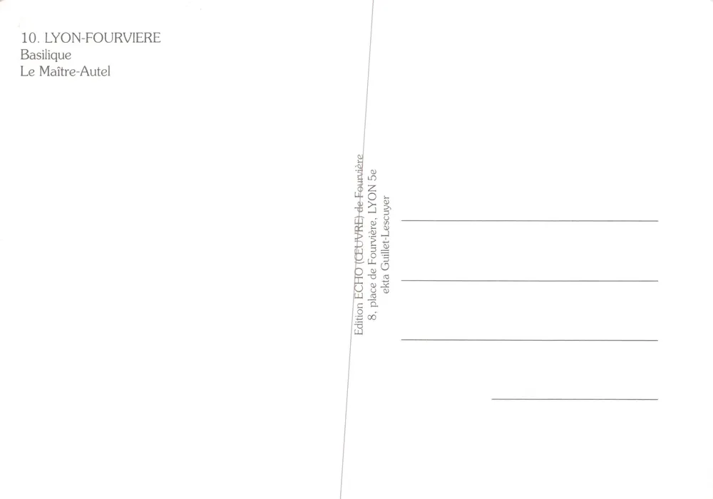 Basilique de Fourvière — Le Maître-Autel — Édition ECHO (CEUVRE) de Fourvière - 뒷면