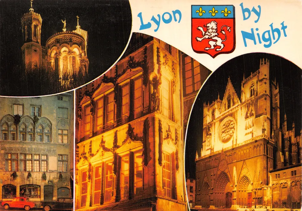 Lyon bei Nacht — Basilika Fourvière, Haus Thomassin, Kathedrale Saint-Jean — Cellard Editions - Vorderseite