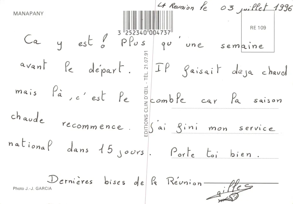 La Réunion — vue côtière avec vagues et branches — Éditions Clin d'Œil, RE 109 - Verso