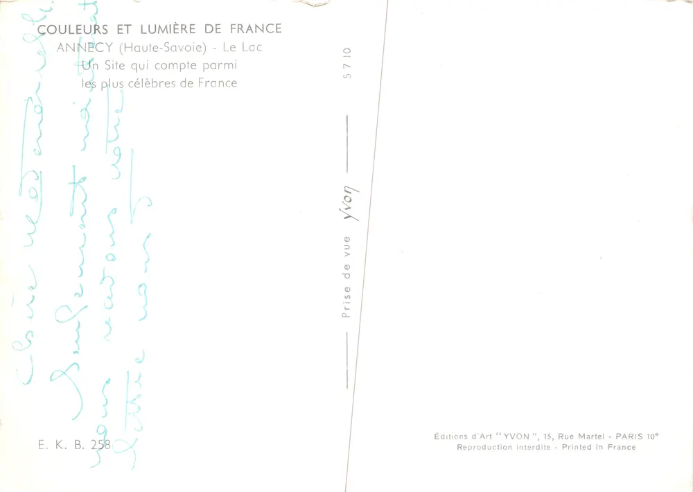 See Annecy — Panoramablick — Editions d'Art "YVON", n° 258 - Rückseite