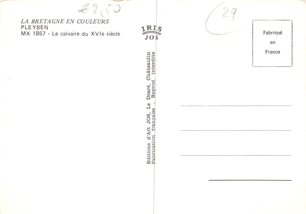 Pleyben — Calvary des 17. Jahrhunderts — Éditions d'Art JOS - Rückseite