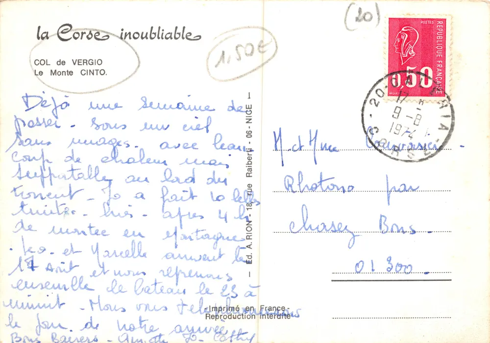 Le Monte Cinto — Col de Vergio — Éd. A. Rion - पीछे