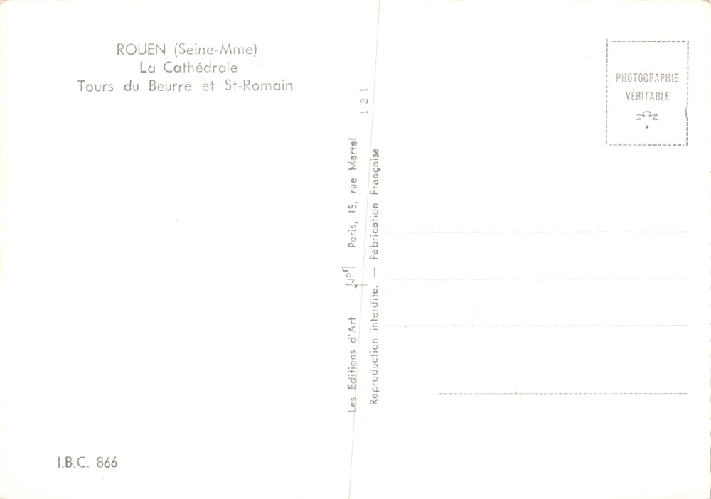 Rouen — Kathedrale, Buttertürme und Saint-Romain — Éditions du Beurre, Paris - Rückseite