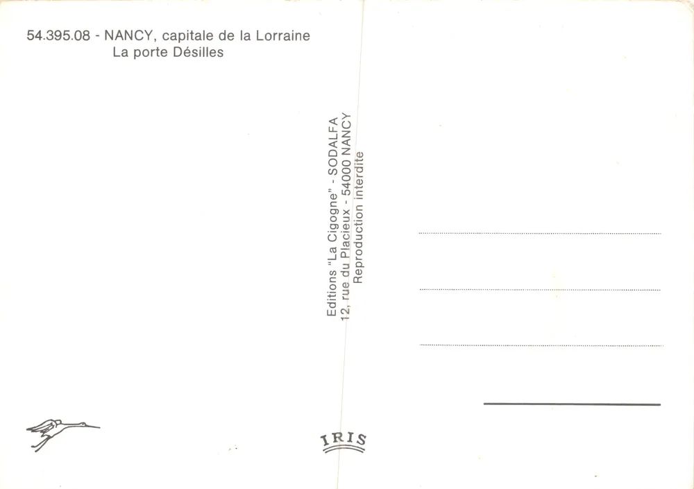 Nancy - Tor zur Désilles — monumentaler Bogen mit Skulpturen, Verlag IRIS - Rückseite