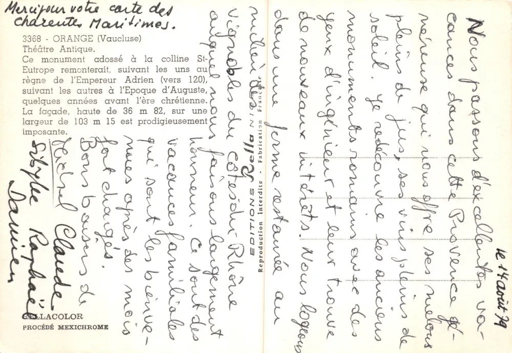 Orange - Teatro Antiguo — editor Rella, n.º 3368 - Reverso
