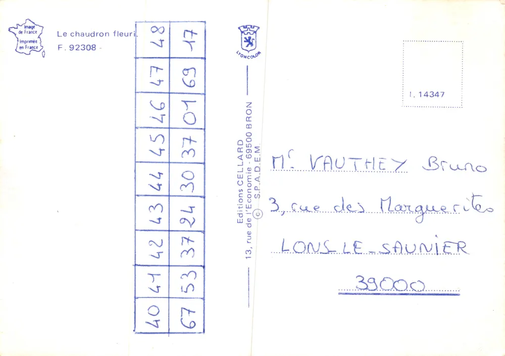 Chaudron fleuri — fontaine décorative en cuivre — Éditions CELLARD, 69500 Bron - Verso