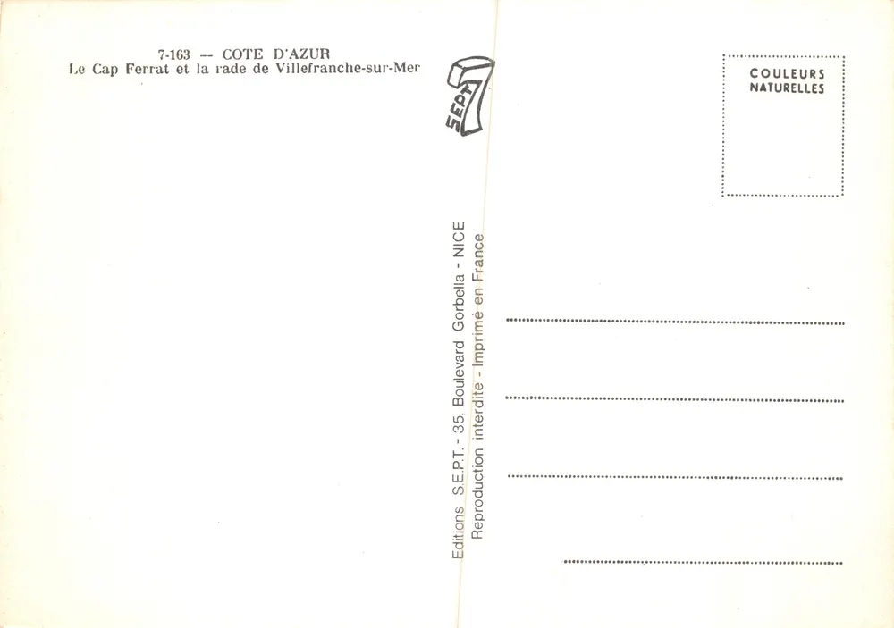 Cap Ferrat und der Hafen von Villefranche-sur-Mer — Luftbild — Éditions SEPT, NICE - Rückseite