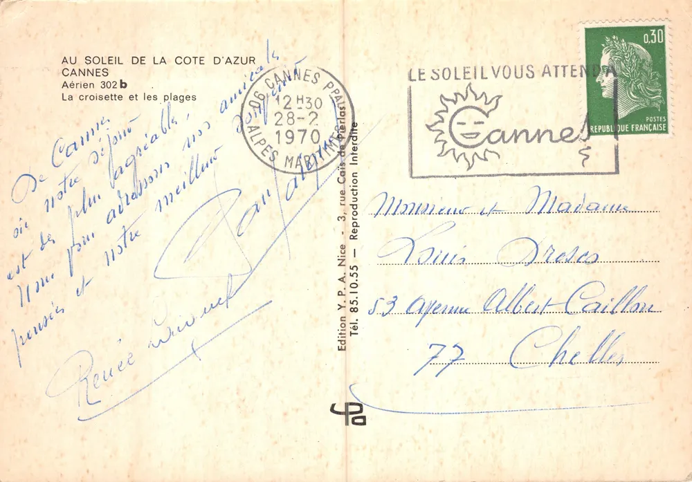 Cannes — Luftbild der Croisette und Strände — Edition Y.P.A. Nice - Rückseite