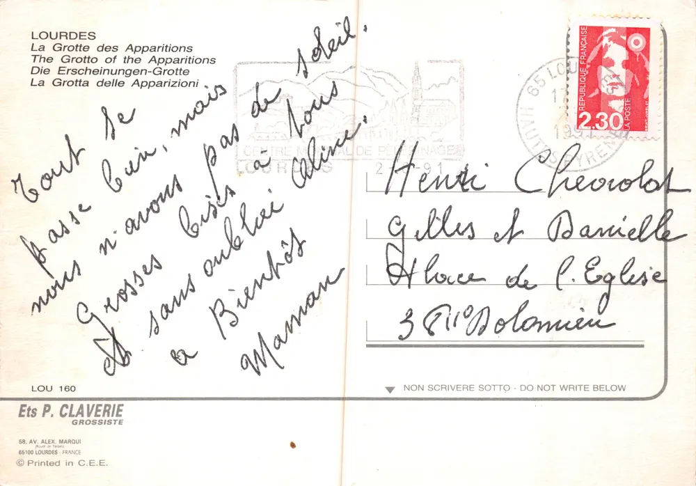 Lourdes — Grotte des Apparitions — Ets P. CLAVERIE - Verso