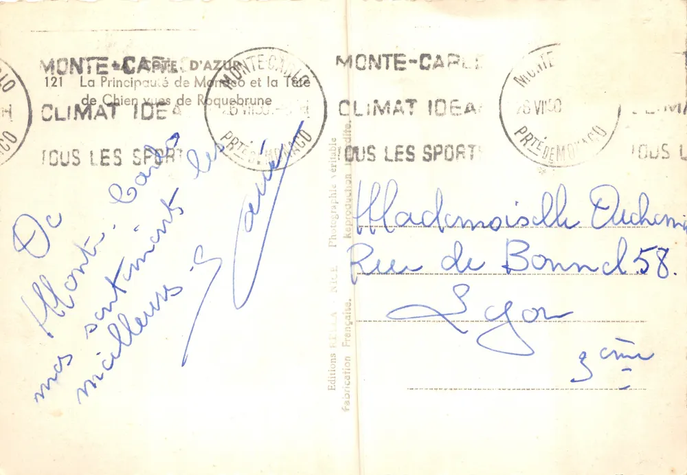 Monte-Carlo — vue de Monaco et la Tête de Roquebrune — Éditions Rella - Verso