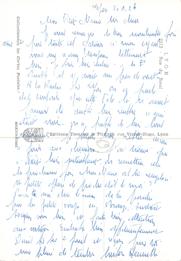 Vieux-Lyon — rue pavée éclairée par des lanternes — Éditions Troller & Fils - Verso