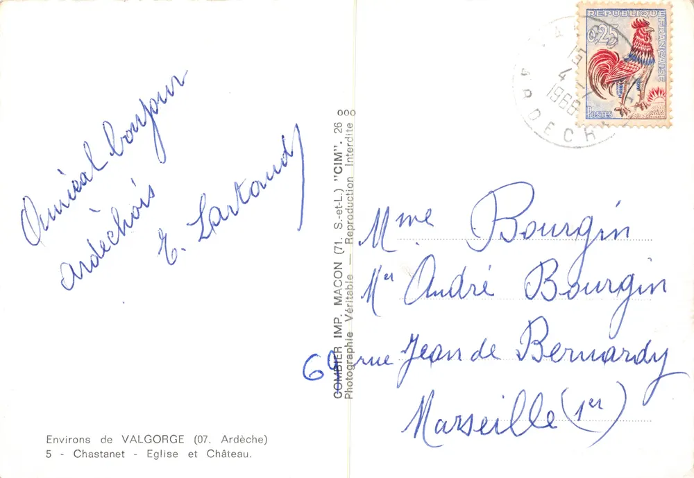 Chastanet — Église et Château — IMP. CIM - पीछे