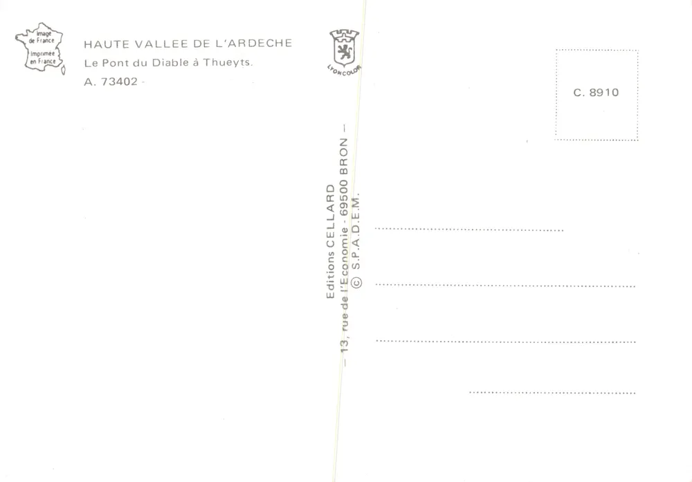 Der Teufelsbrücke — Steinbrücke über die Ardèche in Thueyts — Editions Cellard Bron - Rückseite