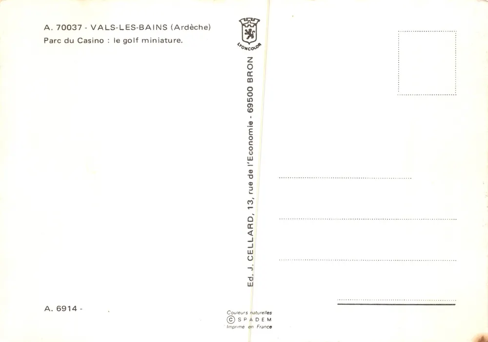 Parc du Casino — parcours de mini-golf — éditeur Ed. J. Cellard - Verso