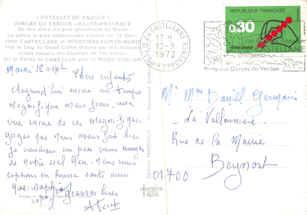 Gorges du Verdon — Défilé de Carejuan — Éditions Offset Color - Verso