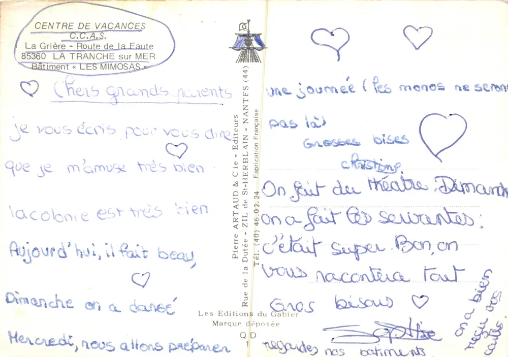 Gebäude « Les Mimosas » — Ferienzentrum C.C.A.S. in La Tranche-sur-Mer — Verlag Pierre Artaud & Cie - Rückseite