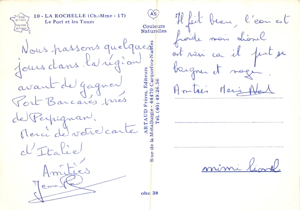 La Rochelle — Der Hafen und die Türme — Artaud Frères, Verleger - Rückseite