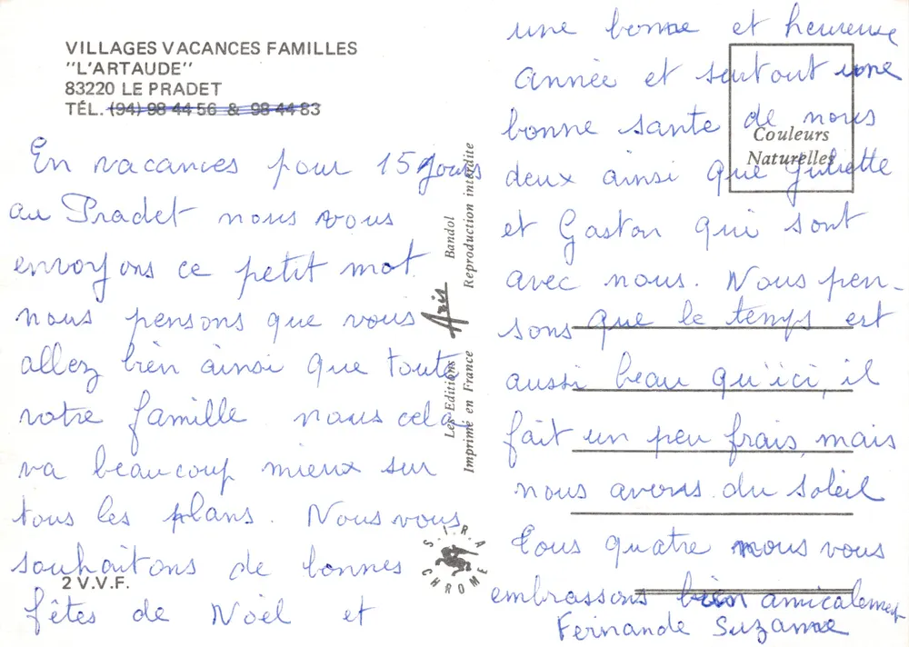 Familienurlaubsvillagen — L'Artaude — Verlag V.V.F. Le Pradet - Rückseite