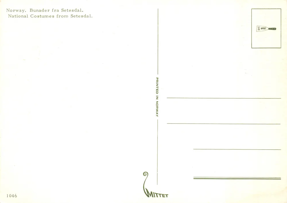 Paar in Nationalkostüm — Setesdal — Verlag MITTET, Nr. 1046 - Rückseite