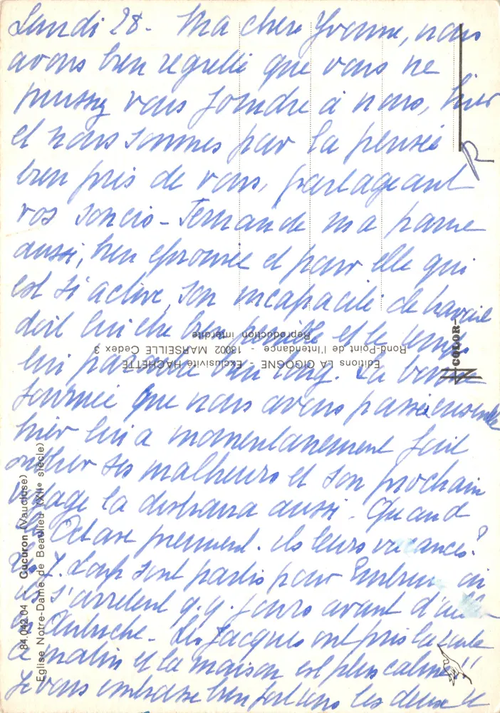 Kirche Notre-Dame de Beaulieu — Steinfront und Turm — Verlag G. GATOR - Rückseite