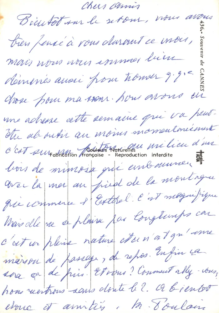 Cannes — Ansicht vom Hafen, der Promenade und dem Zentrum — Souvenir de Cannes - Rückseite