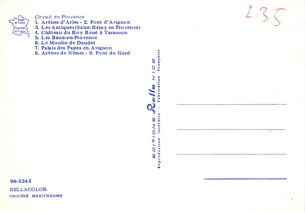 Circuit en Provence — collage de neuf sites historiques — Éditions Rella NICE - Verso