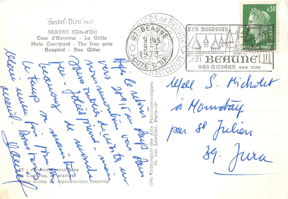 Hôtel-Dieu de Beaune — Cour d'Honneur vue par le portail de fer — éditeur Cap - Rückseite