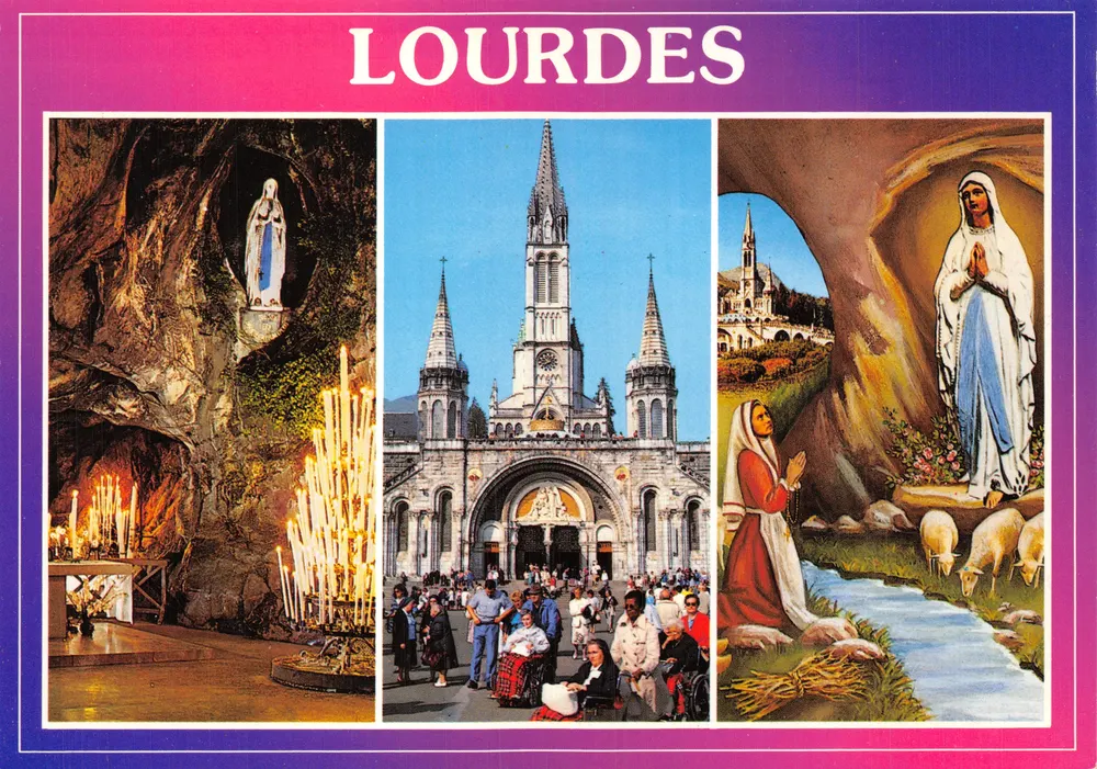 Lourdes — Höhle, Basilika und Erscheinung — Verlag A. DOUCET, Nr. C 268 - Vorderseite