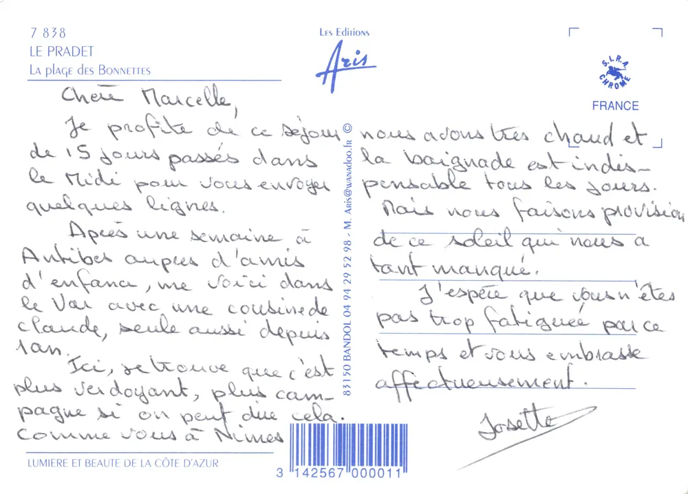 Le Pradet — vue de la plage des Bonnettes — éditeur Aris - Verso