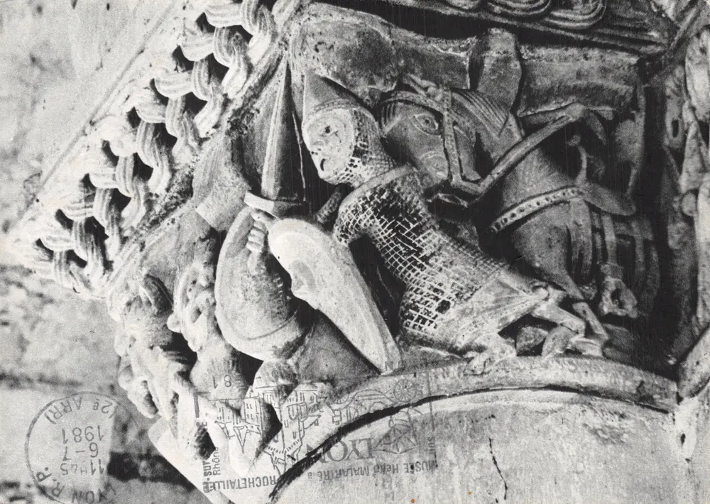 Kirche von Cunault — Ritter kämpft gegen einen Barbaren (Kapitelle des 12. Jahrhunderts) — Éditions du LYS - Vorderseite