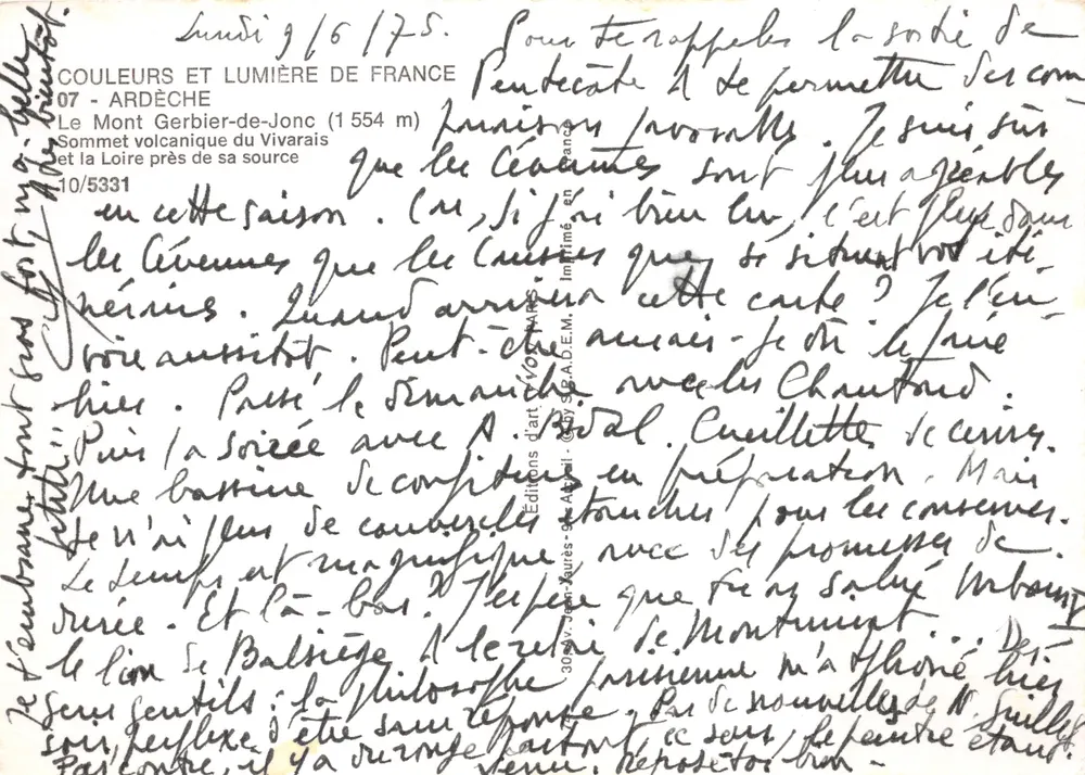 Mount Gerbier-de-Jonc — vulkanischer Gipfel in der Nähe der Quelle der Loire — Éditions d'Art VIVON - Rückseite