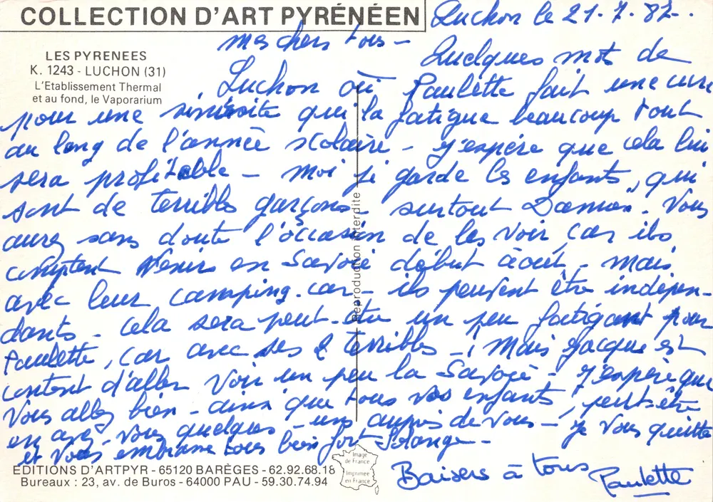 Luchon — o Estabelecimento Termal — Edições de Arte Pirineus - Verso