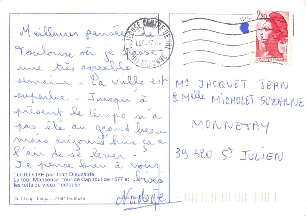 Toulouse — luftige Ansicht der Mansenca-Turm und Dächer — Verlag IRIS - Rückseite