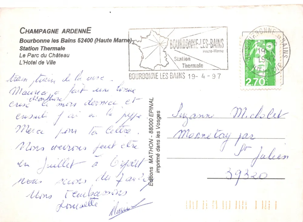 Bourbonne-les-Bains — Ansicht des Schlosses durch ein Tor — Éditions MATHON EPINAL - Rückseite
